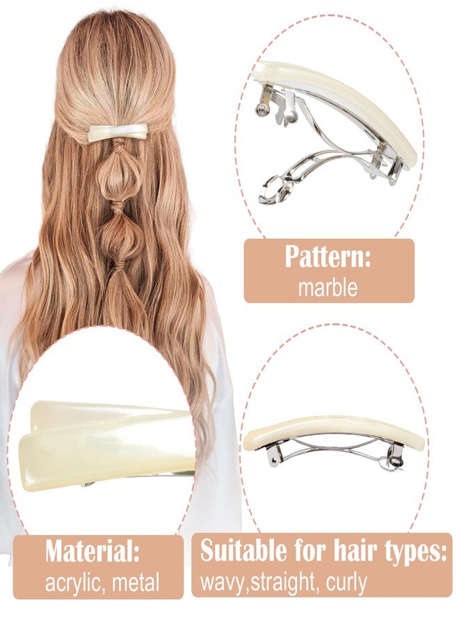 STSTR 6PCS French Barrette Hair Clips for Women, 2.56 Inch Small Tortoise Shell Hair Clip, Curved Glossy Thin Hair Flat Hair Accessories for Women - White, Crossed Style - Image 3